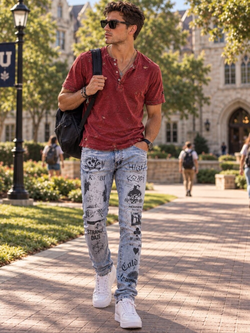 Ksubi Men’s Van Winkle Nowhere Punk Blue Graphic Skinny Jeans (Size: 38)